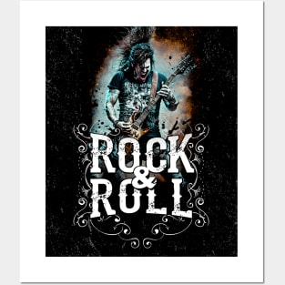 Rock and Roll Guitarist No. 2 on a Dark Background Posters and Art